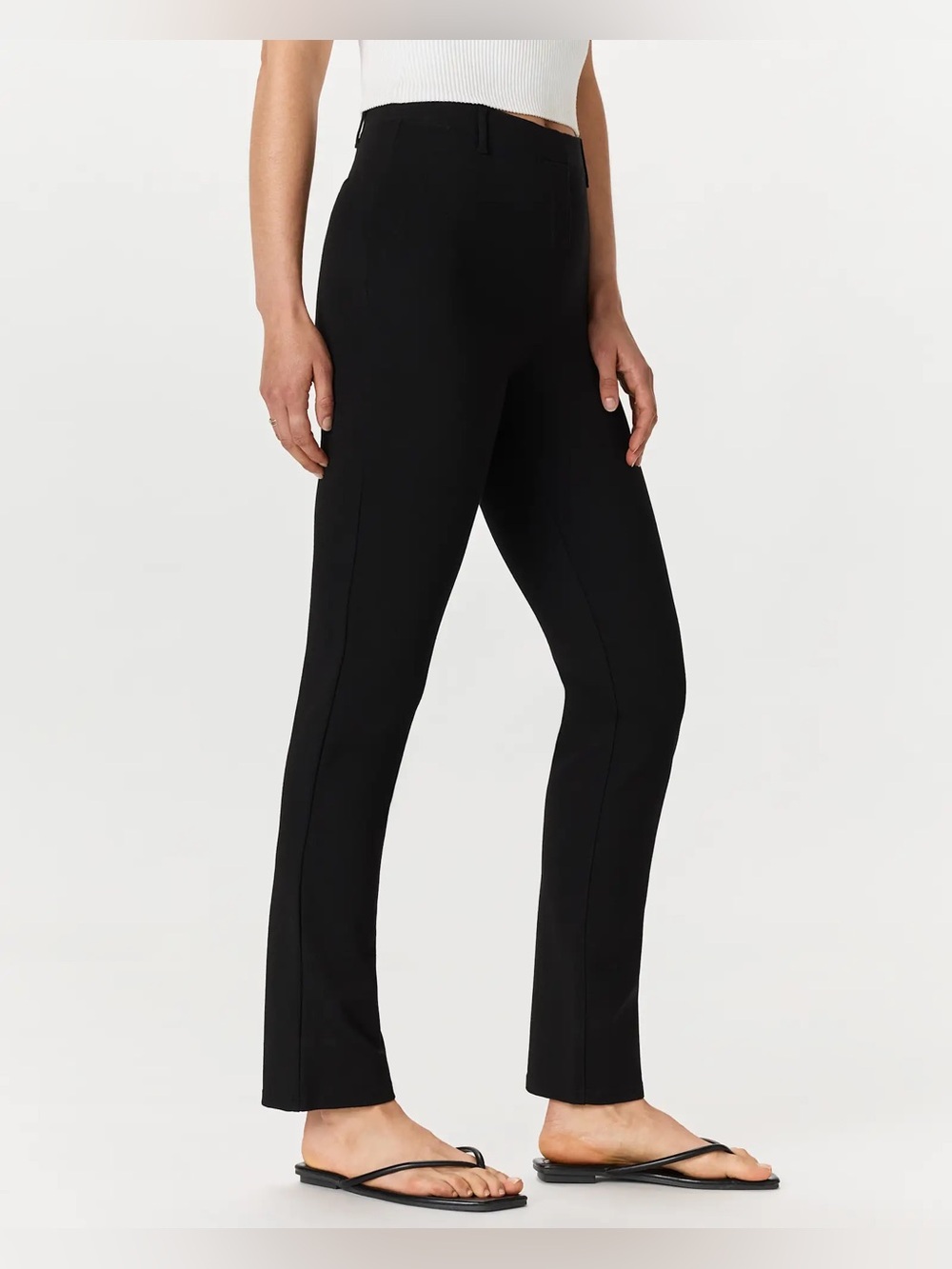 Quince Women's Black Ultra-Stretch Ponte Pants Straight Leg Yoga office travel s
